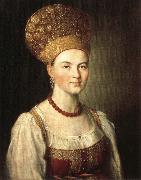 Ivan Argunov Portrait of Peasant Woman in Russian Costume oil on canvas